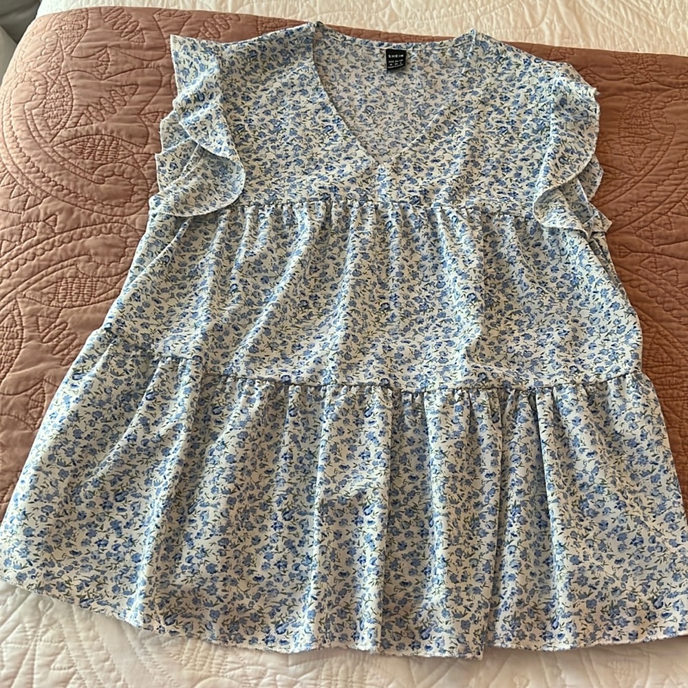 Blue flower babydoll top
